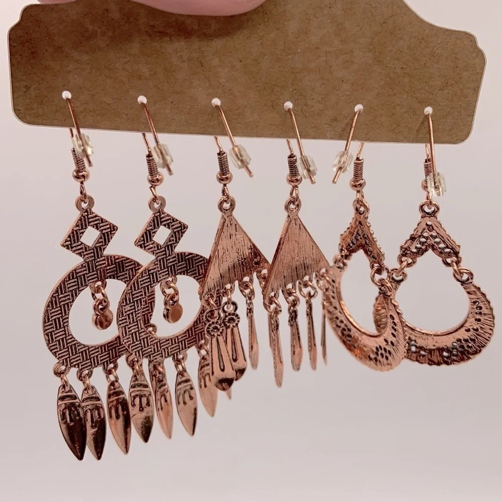 Rose Gold Boho 3 Pc. Drop Earrings Set New‎ with tags!